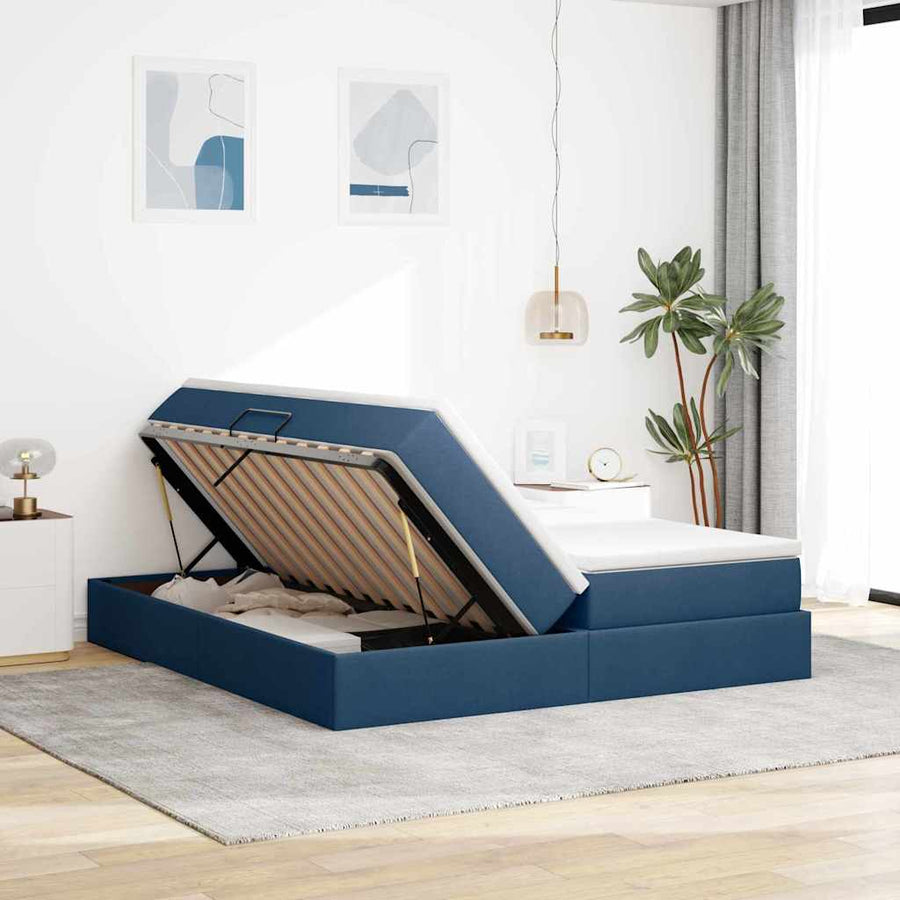 Opbergbed met matras met matras Blauw 200 x 200 cm Polyester
