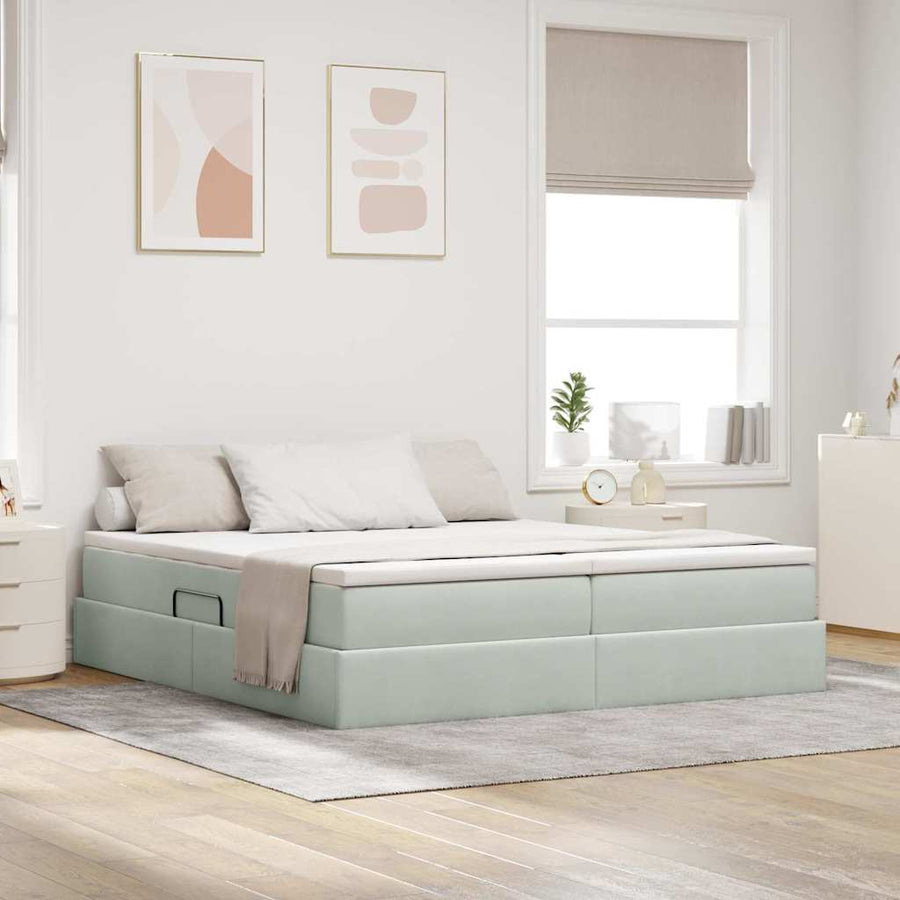 Opbergbed met matras met matras Lichtgrijs 180 x 200 cm Fluweel