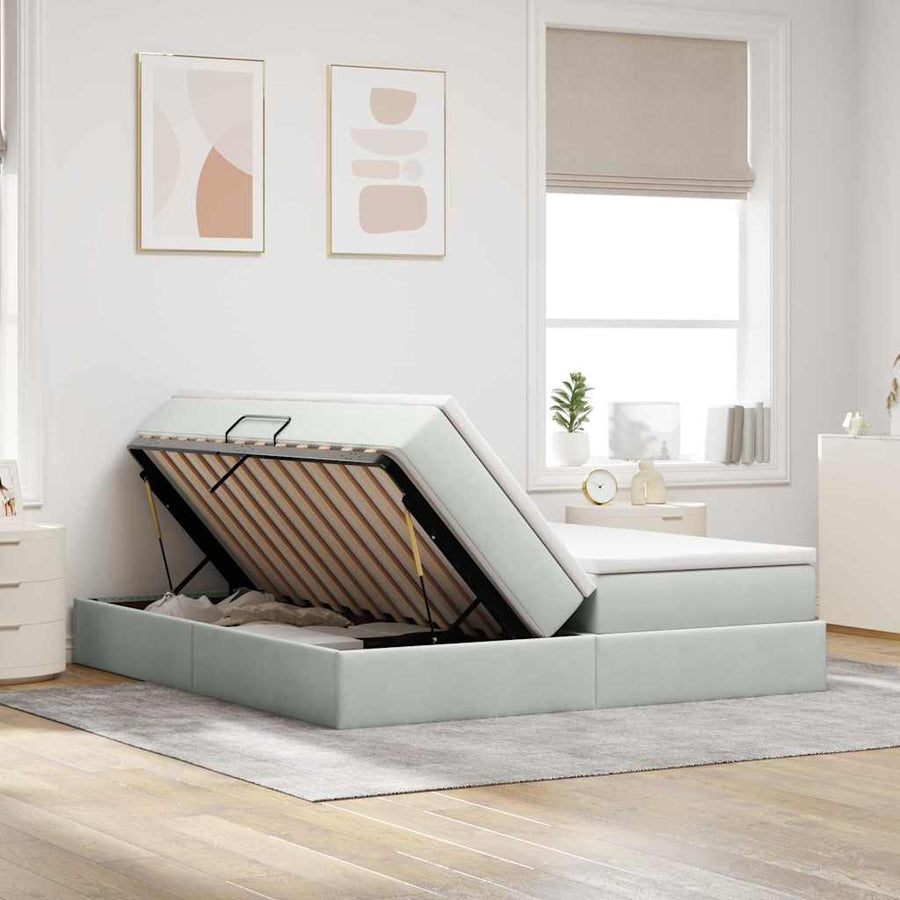 Opbergbed met matras met matras Lichtgrijs 180 x 200 cm Fluweel