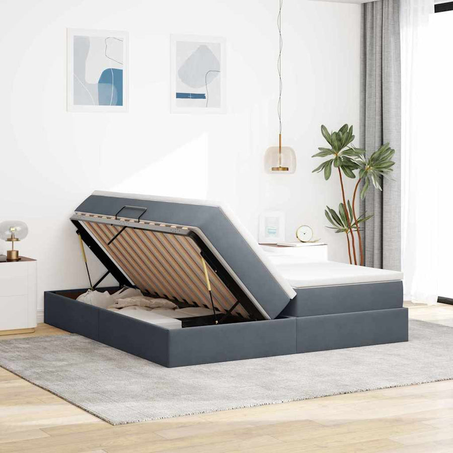 Opbergbed met matras Donkergrijs 180 x 200 cm Fluweel
