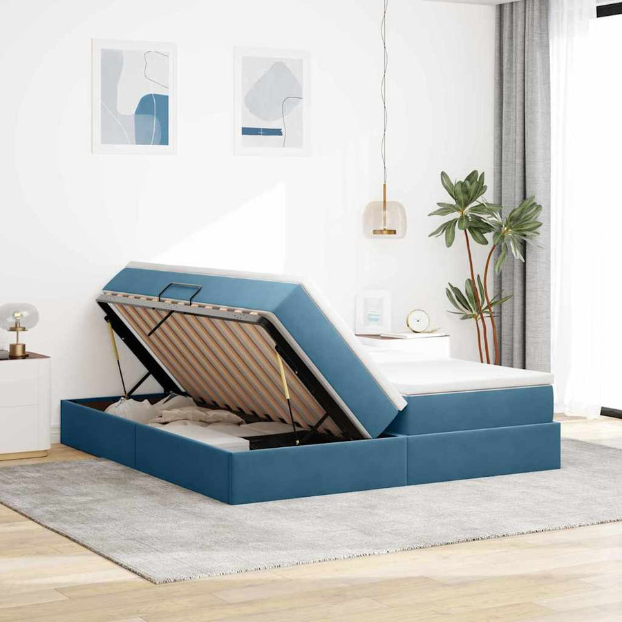 Opbergbed met matras Donkerblauw 180 x 200 cm Fluweel
