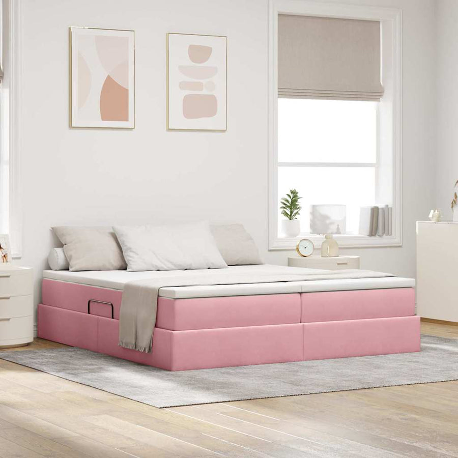Opbergbed met matras met matras Roze 180 x 200 cm Fluweel