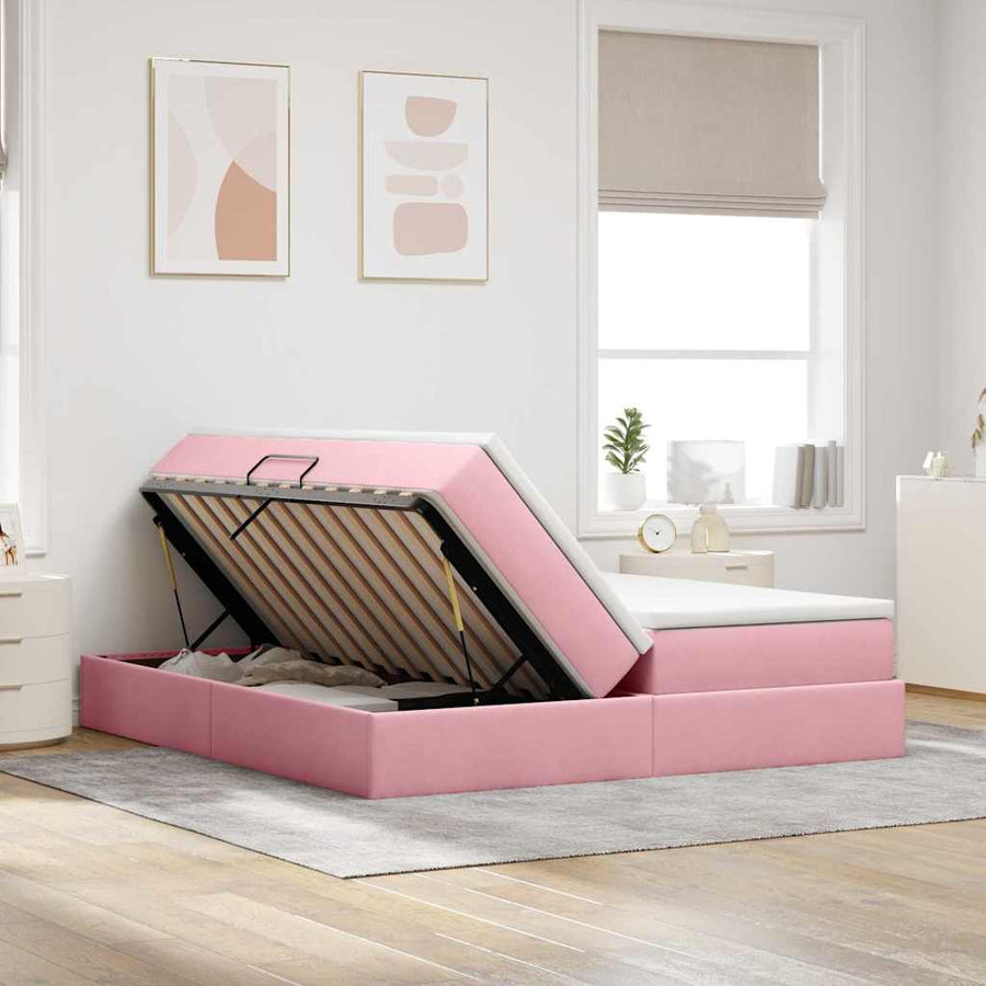 Opbergbed met matras met matras Roze 180 x 200 cm Fluweel