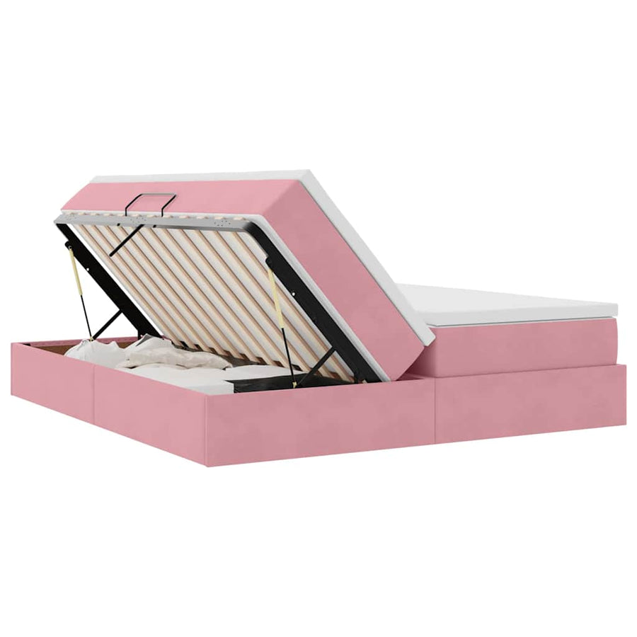 Opbergbed met matras met matras Roze 180 x 200 cm Fluweel