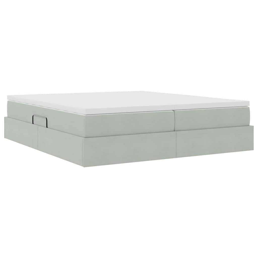 Opbergbed met matras met matras Lichtgrijs 200 x 200 cm Fluweel