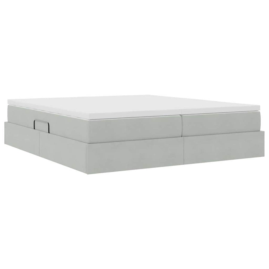 Opbergbed met matras met matras Lichtgrijs 200 x 200 cm Fluweel
