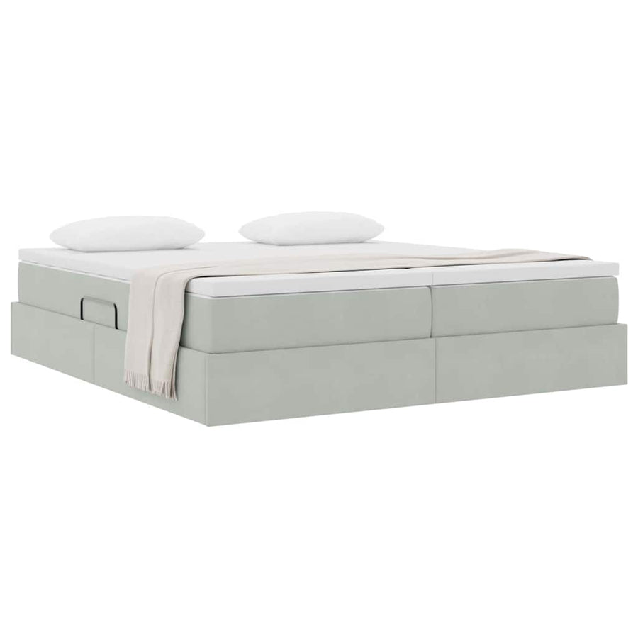 Opbergbed met matras met matras Lichtgrijs 200 x 200 cm Fluweel