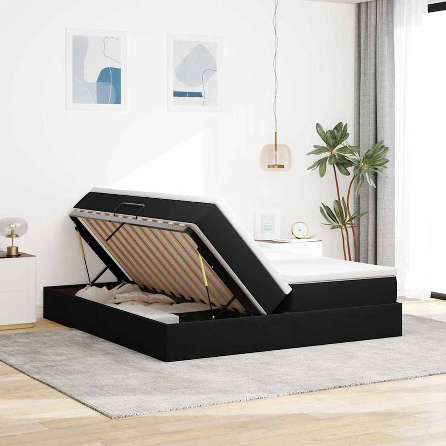 Opbergbed met matras met matras Zwart 200 x 200 cm Fluweel