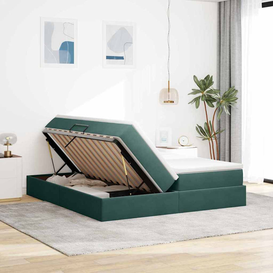 Opbergbed met matras Donkergroen 200 x 200 cm Fluweel