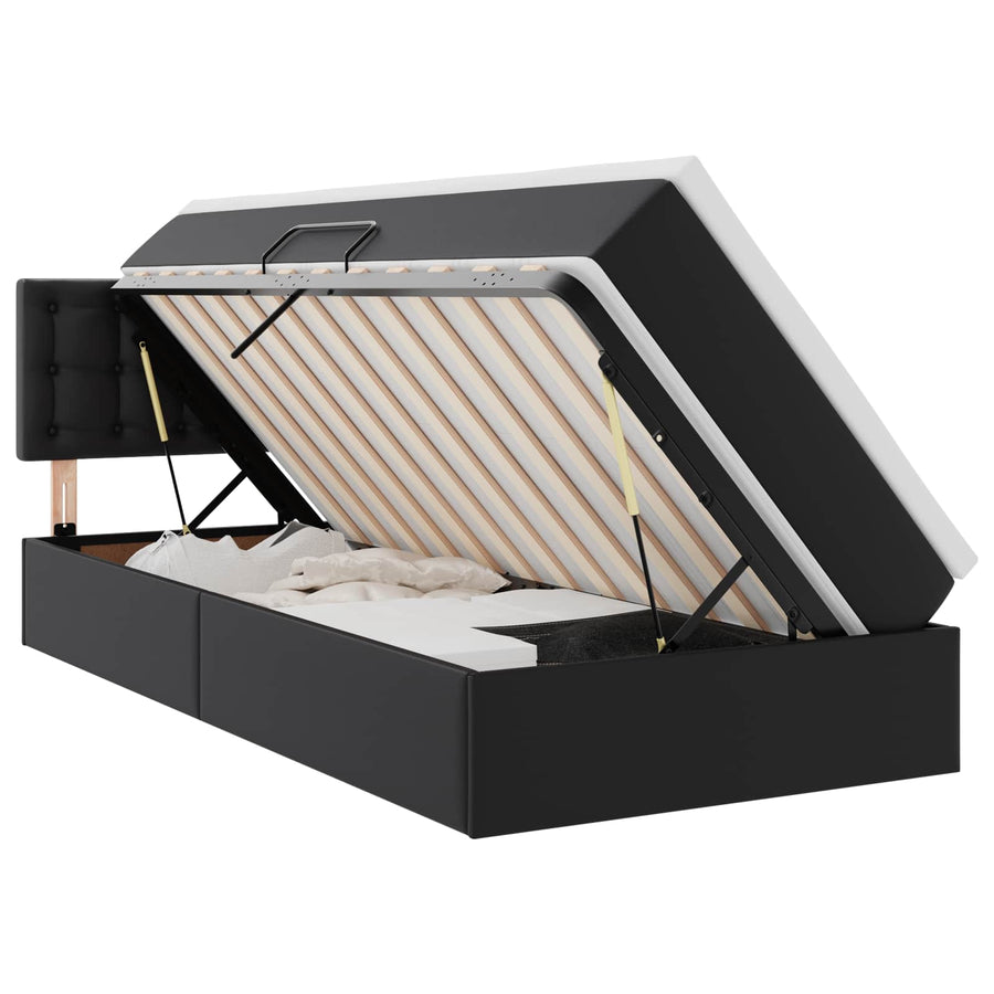 Opslag bed met matras met matras Zwart 90 x 190 cm Nep Leer