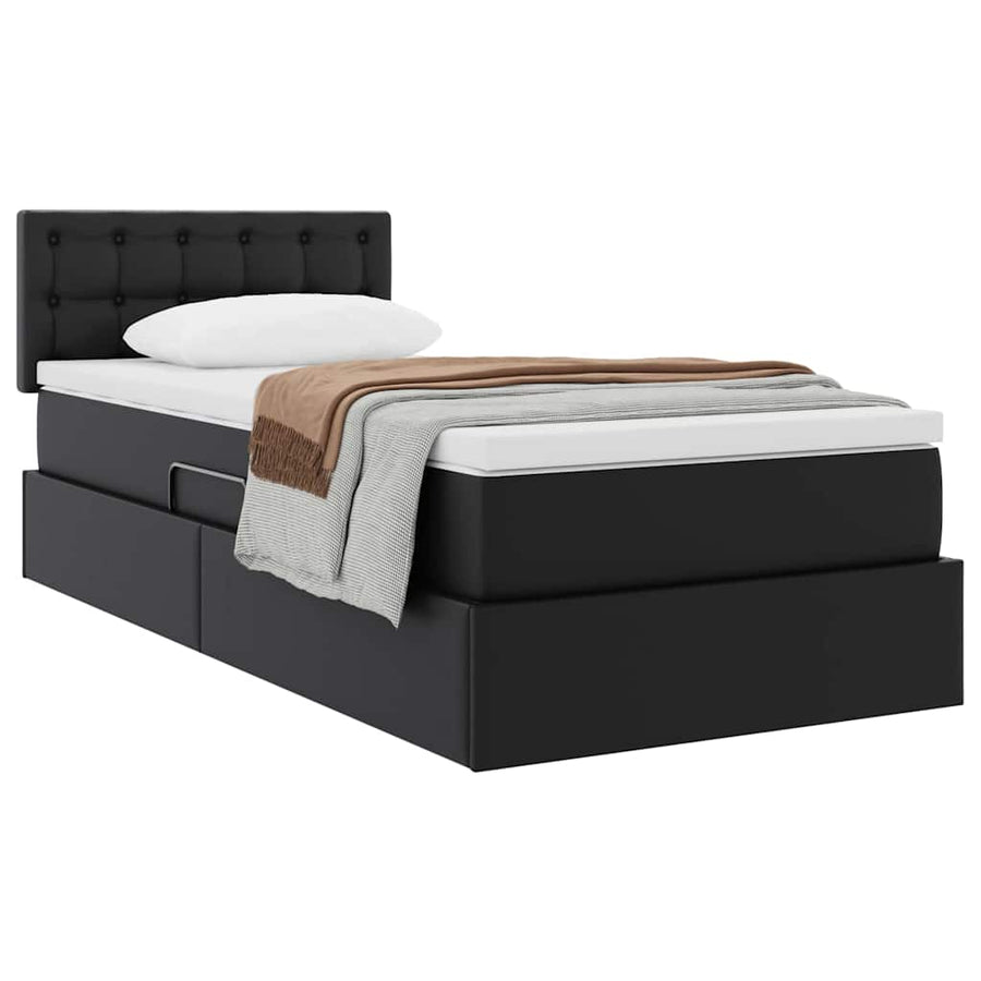 Opslag bed met matras met matras Zwart 90 x 200 cm Nep Leer