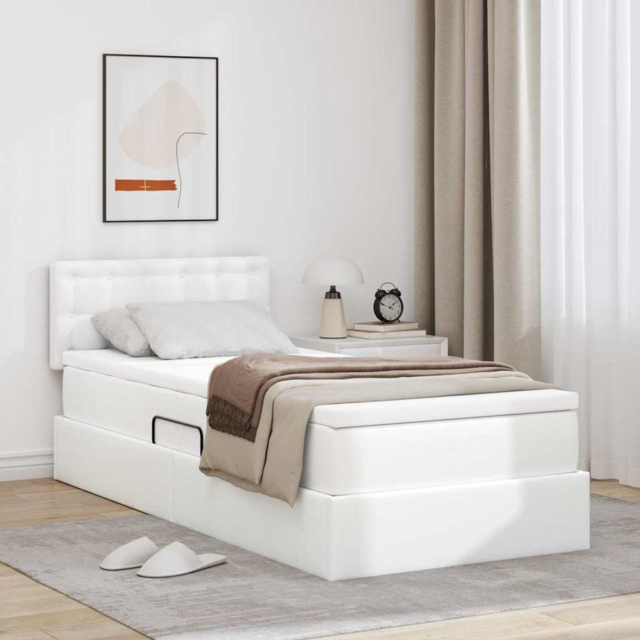 Opslag bed met matras met matras Puur Wit 90 x 200 cm Nep Leer
