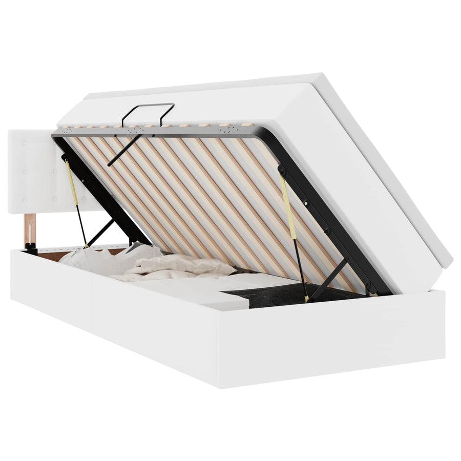 Opslag bed met matras met matras Puur Wit 90 x 200 cm Nep Leer
