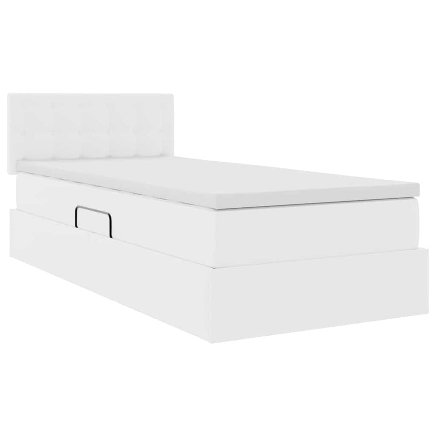 Opslag bed met matras met matras Puur Wit 90 x 200 cm Nep Leer