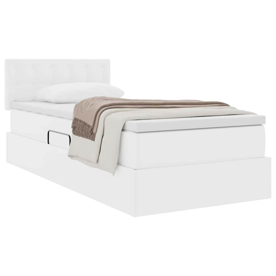 Opslag bed met matras met matras Puur Wit 90 x 200 cm Nep Leer