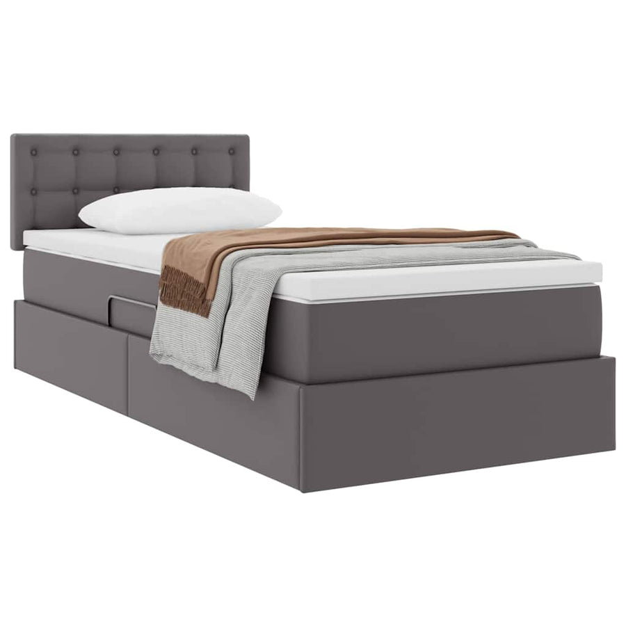 Opslag bed met matras met matras Grijs 90 x 200 cm Nep Leer