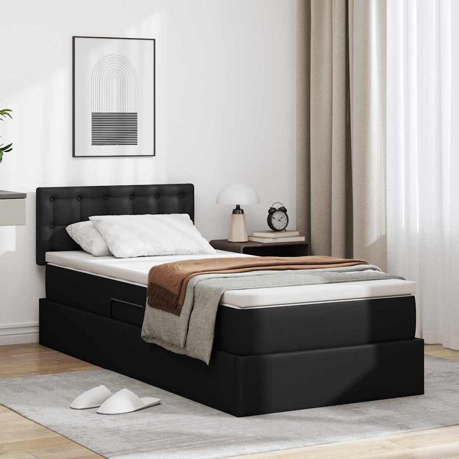 Opslag bed met matras met matras Zwart 100 x 200 cm Nep Leer