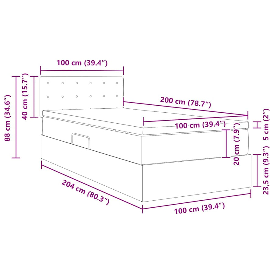 Opslag bed met matras met matras Zwart 100 x 200 cm Nep Leer