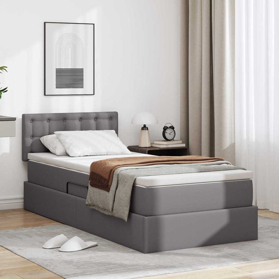 Opslag bed met matras met matras Grijs 100 x 200 cm Nep Leer