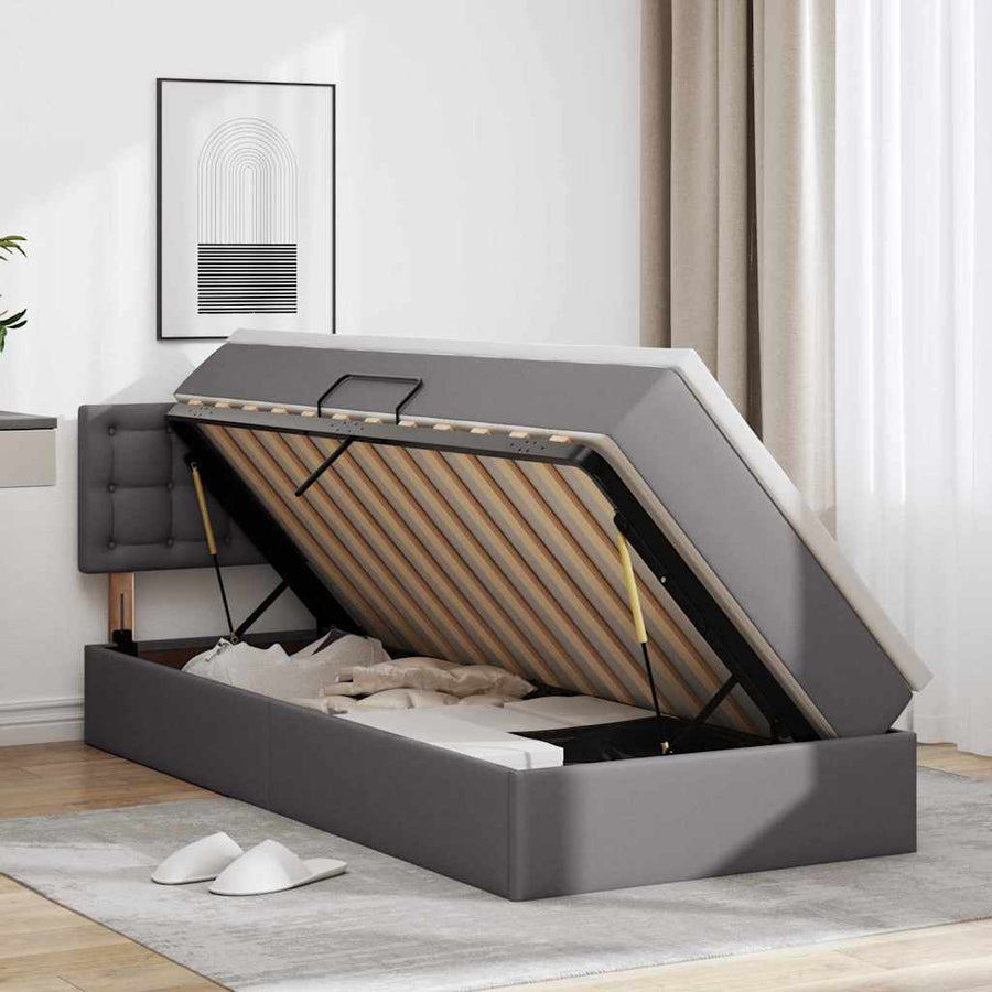 Opslag bed met matras met matras Grijs 100 x 200 cm Nep Leer