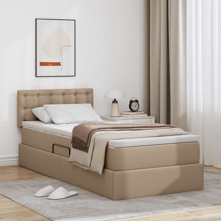 Opslag bed met matras Cappuccino 100 x 200 cm Nep Leer
