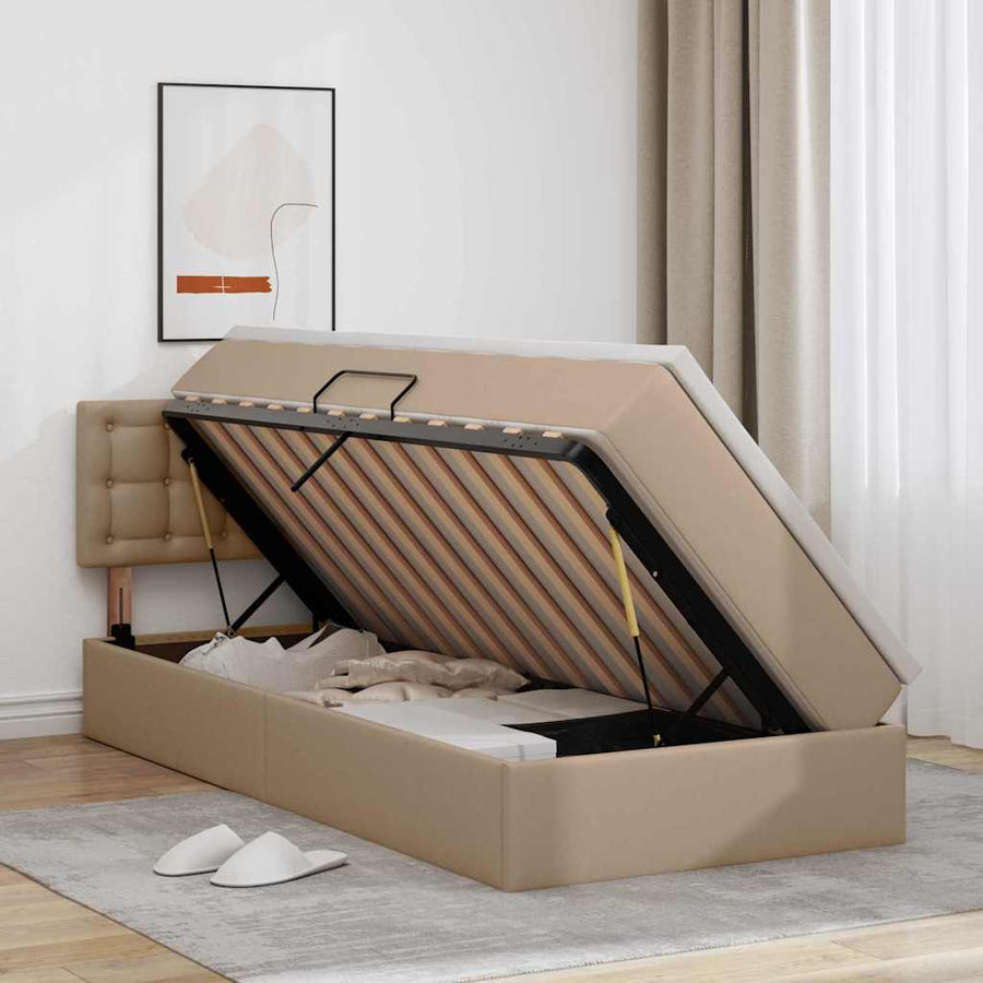 Opslag bed met matras Cappuccino 100 x 200 cm Nep Leer