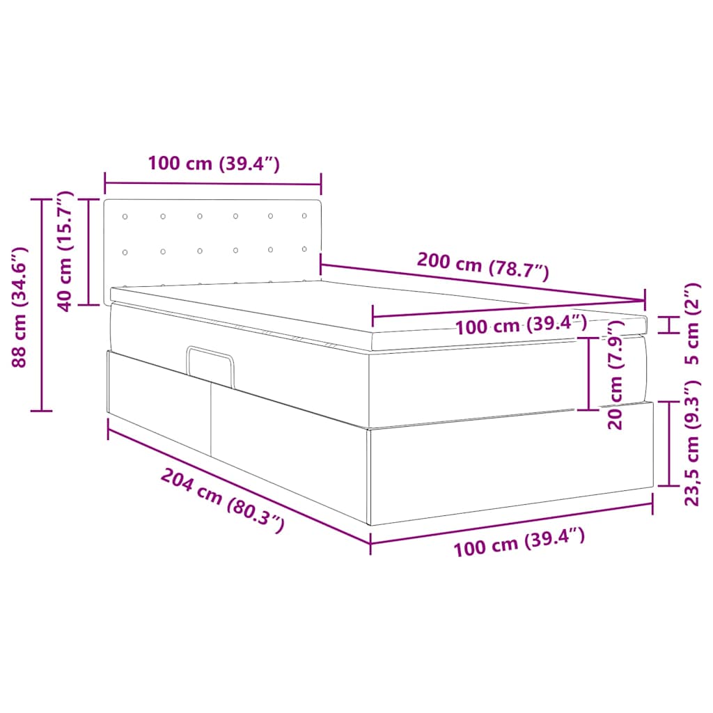 Opslag bed met matras Cappuccino 100 x 200 cm Nep Leer