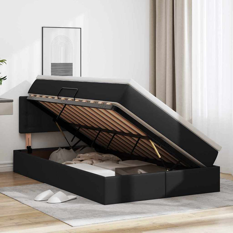 Opslag bed met matras met opslag Zwart 120 x 190 cm Nep Leer