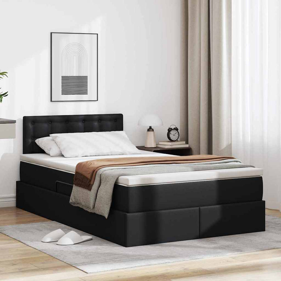 Opslag bed met matras met opslag Zwart 120 x 200 cm Nep Leer