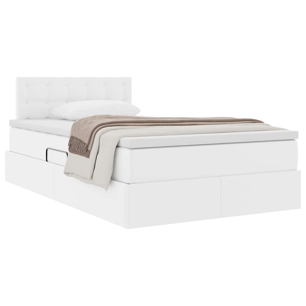 Opslag bed met matras met opslag Puur Wit 120 x 200 cm Nep Leer