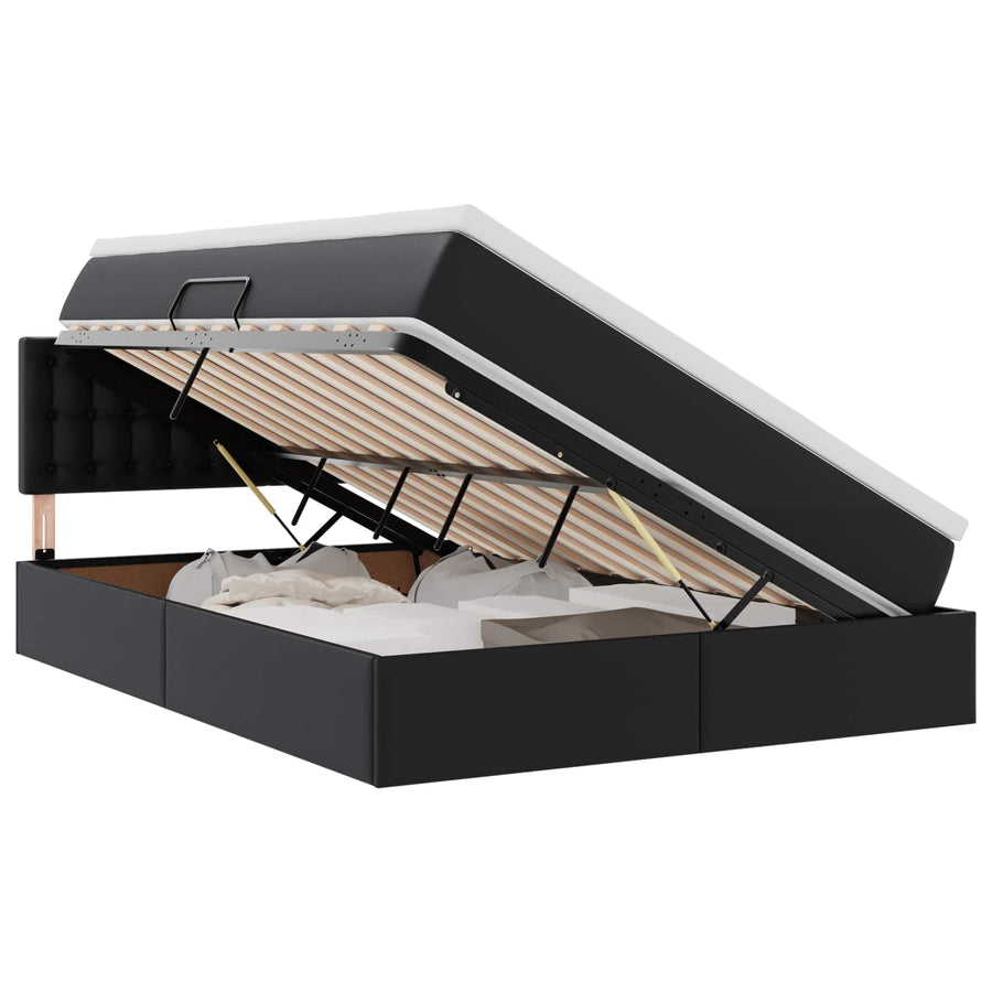Opslag bed met matras met opslag Zwart 140 x 190 cm Nep Leer