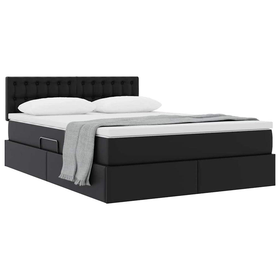 Opslag bed met matras met opslag Zwart 140 x 190 cm Nep Leer