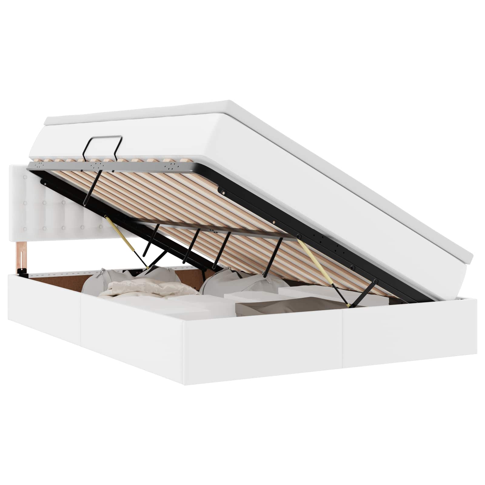 Opslag bed met matras met opslag Puur Wit 140 x 190 cm Nep Leer