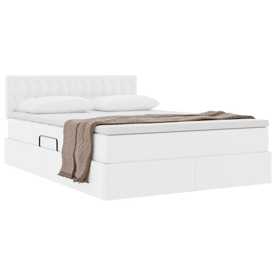 Opslag bed met matras met opslag Puur Wit 140 x 190 cm Nep Leer