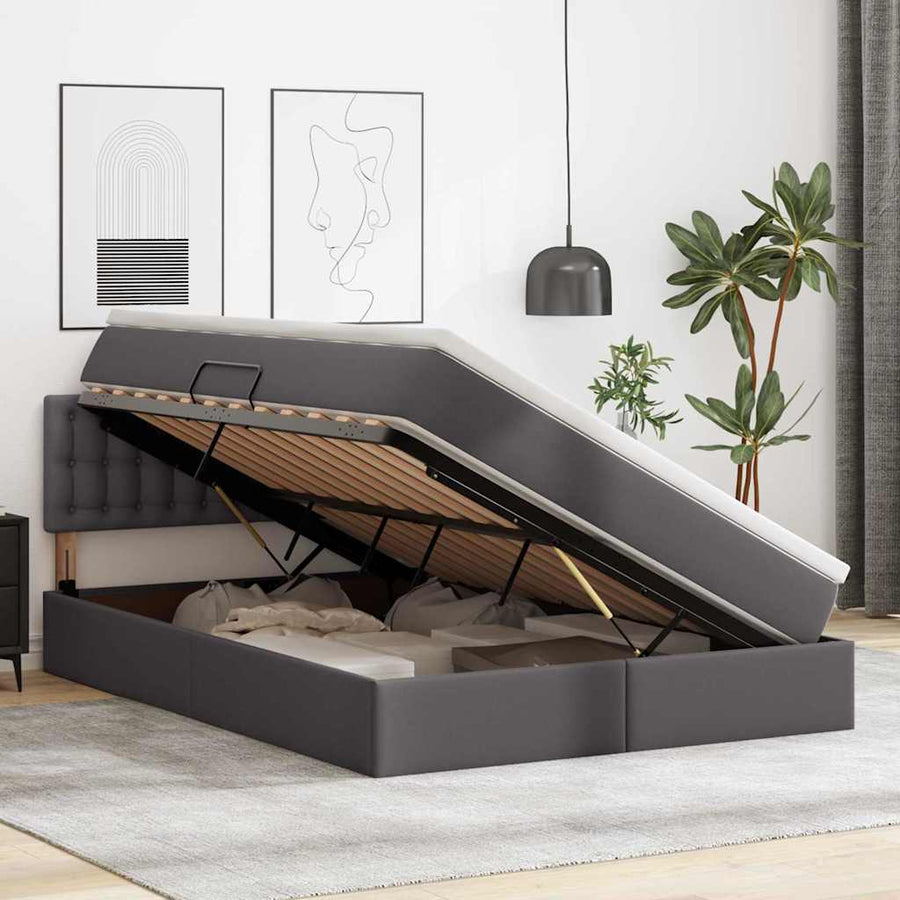 Opslag bed met matras met opslag Grijs 140 x 190 cm Nep Leer