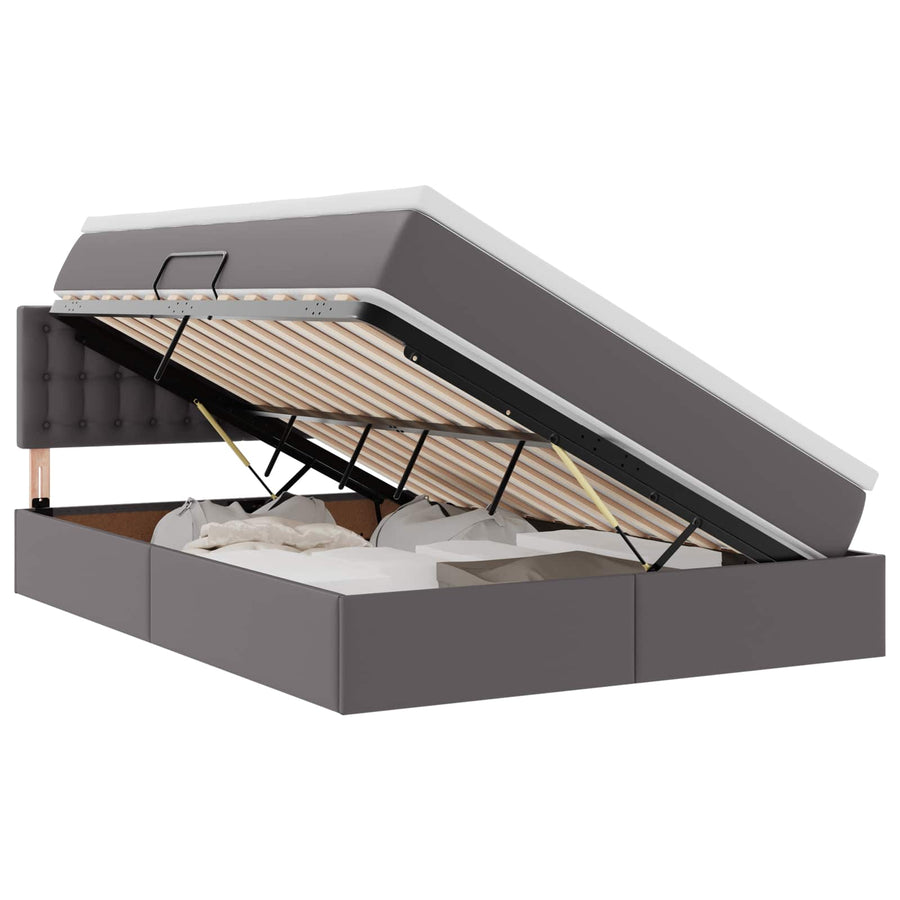 Opslag bed met matras met opslag Grijs 140 x 190 cm Nep Leer