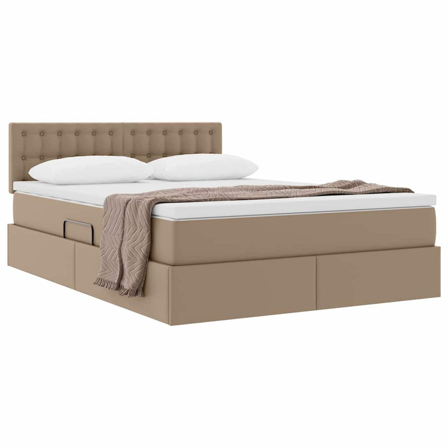 Opslag bed met matras Cappuccino 140 x 190 cm Nep Leer