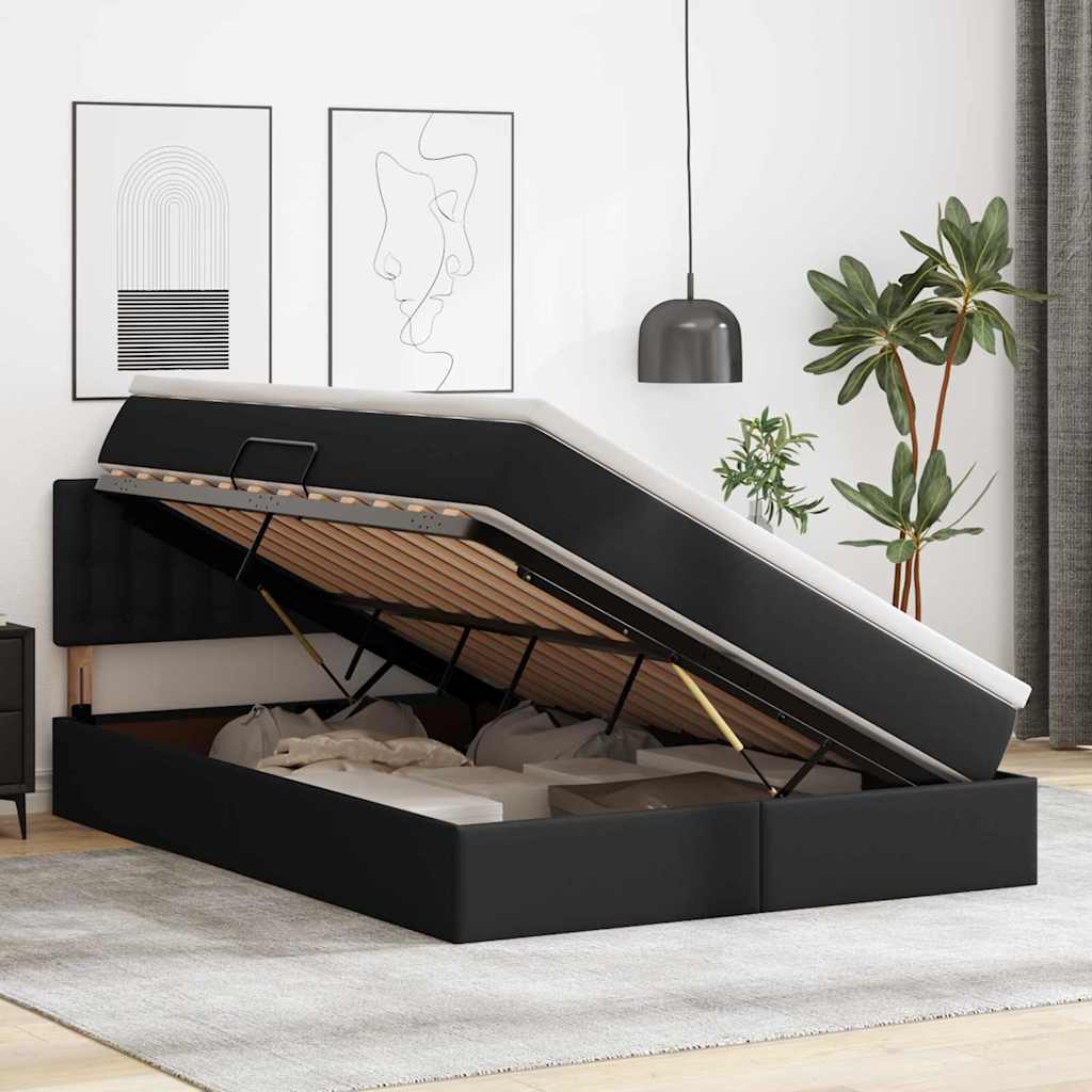 Opslag bed met matras met opslag Zwart 140 x 200 cm Nep Leer