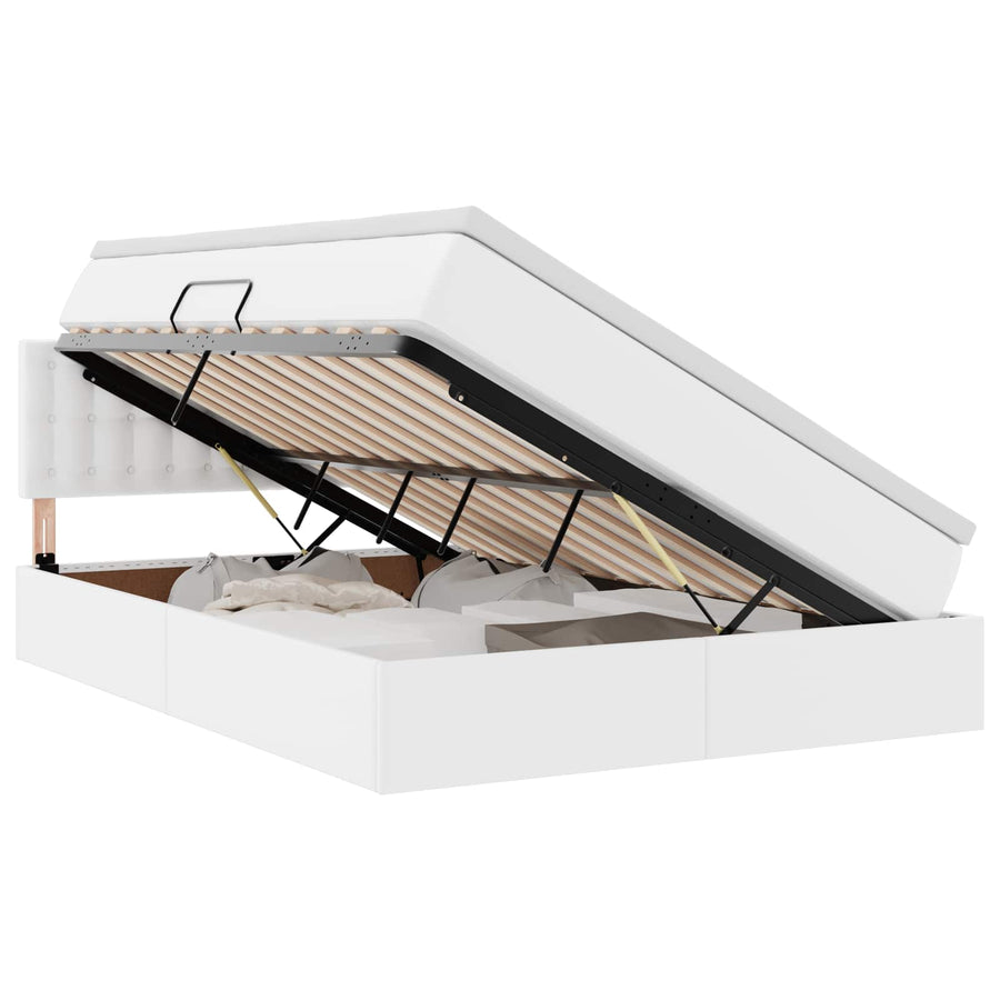 Opslag bed met matras met opslag Puur Wit 140 x 200 cm Nep Leer