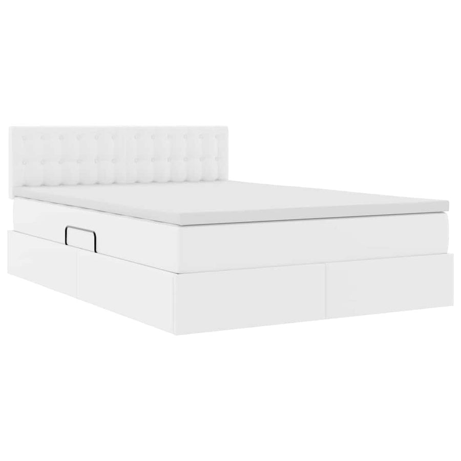 Opslag bed met matras met opslag Puur Wit 140 x 200 cm Nep Leer