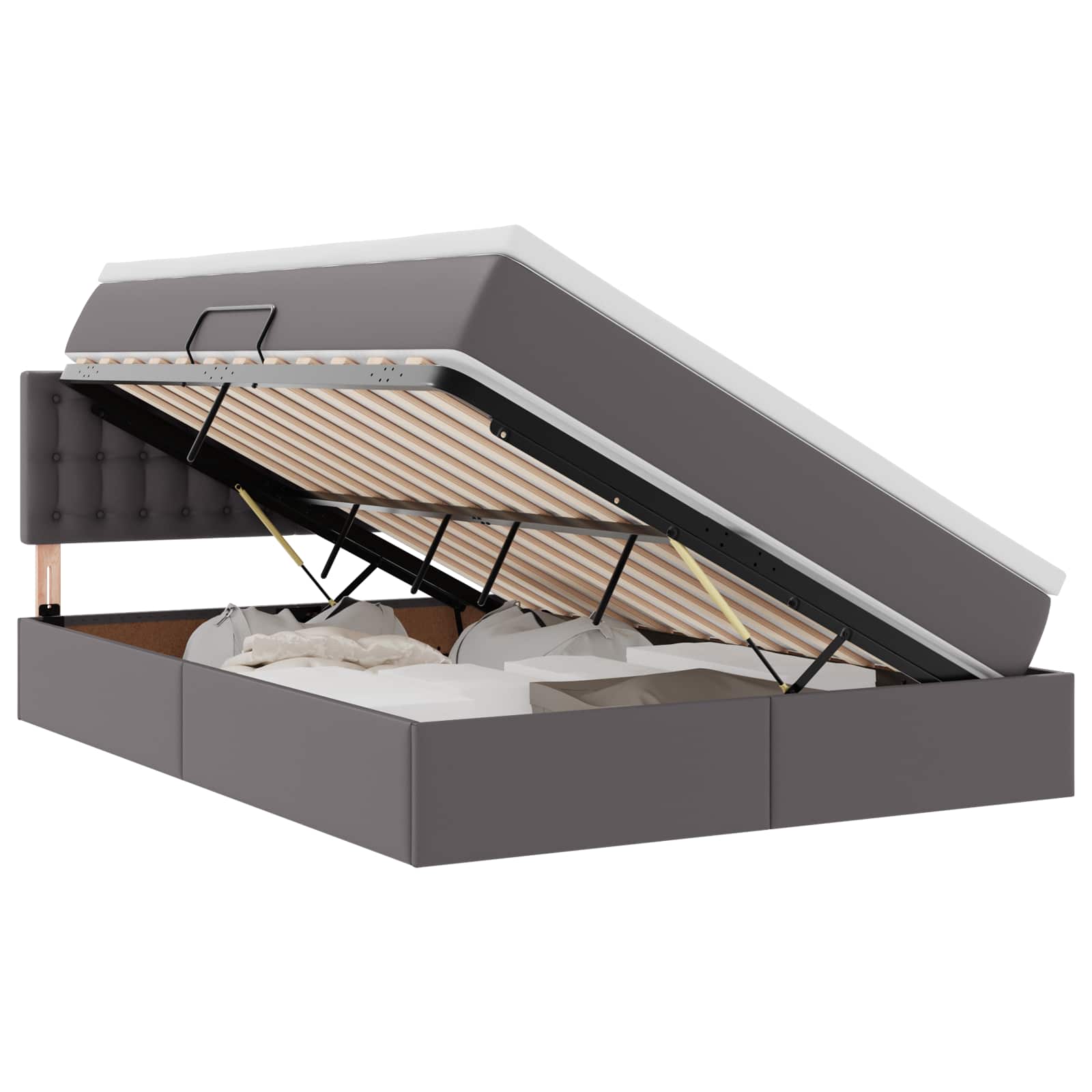 Opslag bed met matras met opslag Grijs 140 x 200 cm Nep Leer