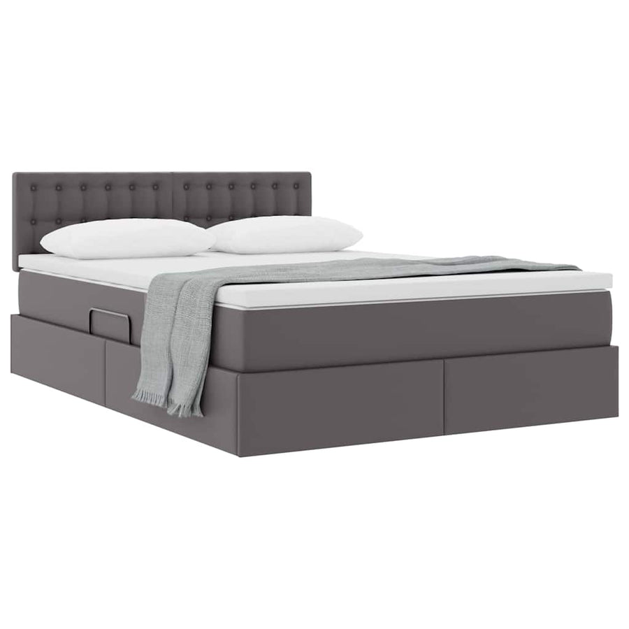Opslag bed met matras met opslag Grijs 140 x 200 cm Nep Leer