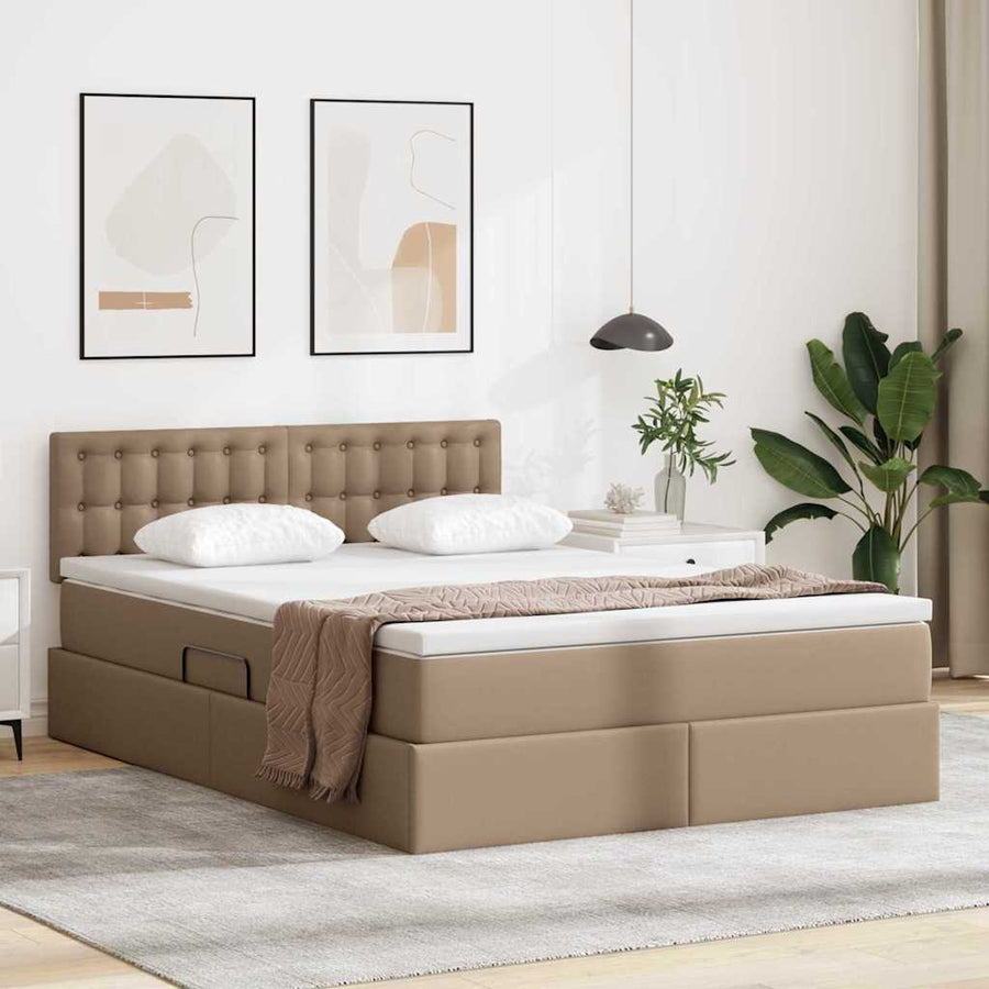 Opslag bed met matras Cappuccino 140 x 200 cm Nep Leer