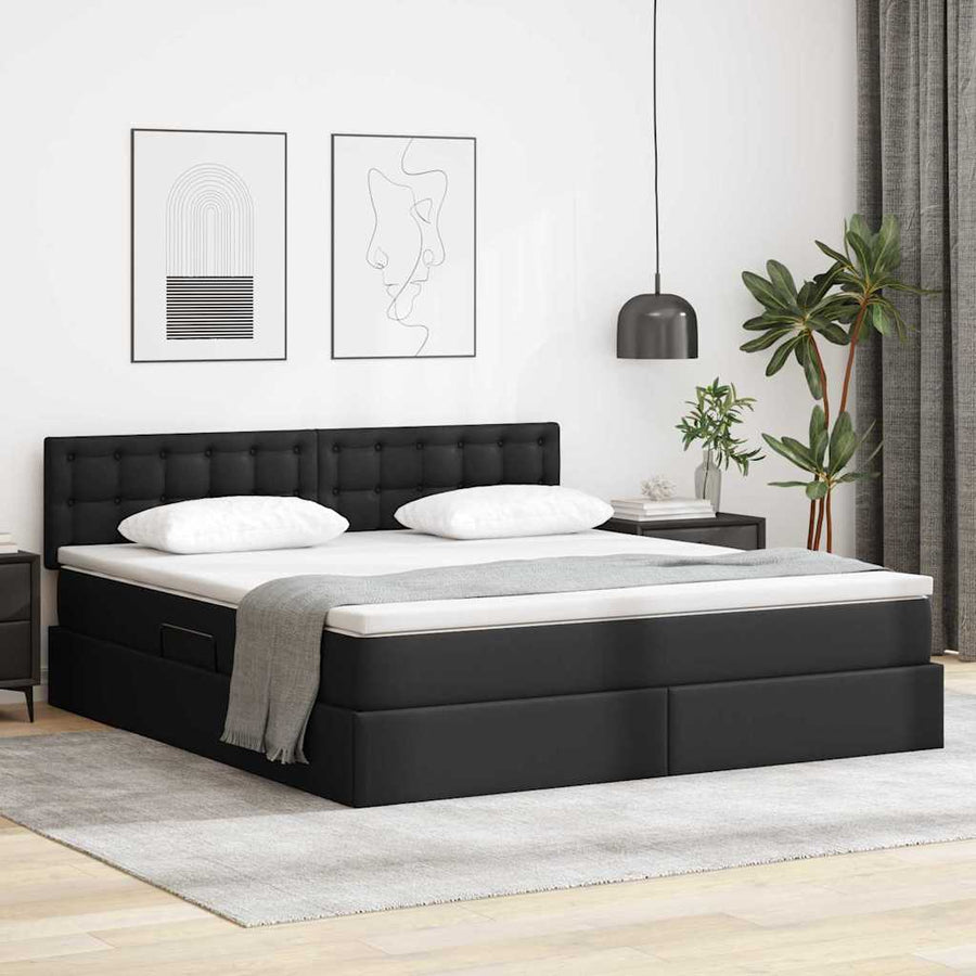 Opslag bed met matras met opslag Zwart 160 x 200 cm Nep Leer