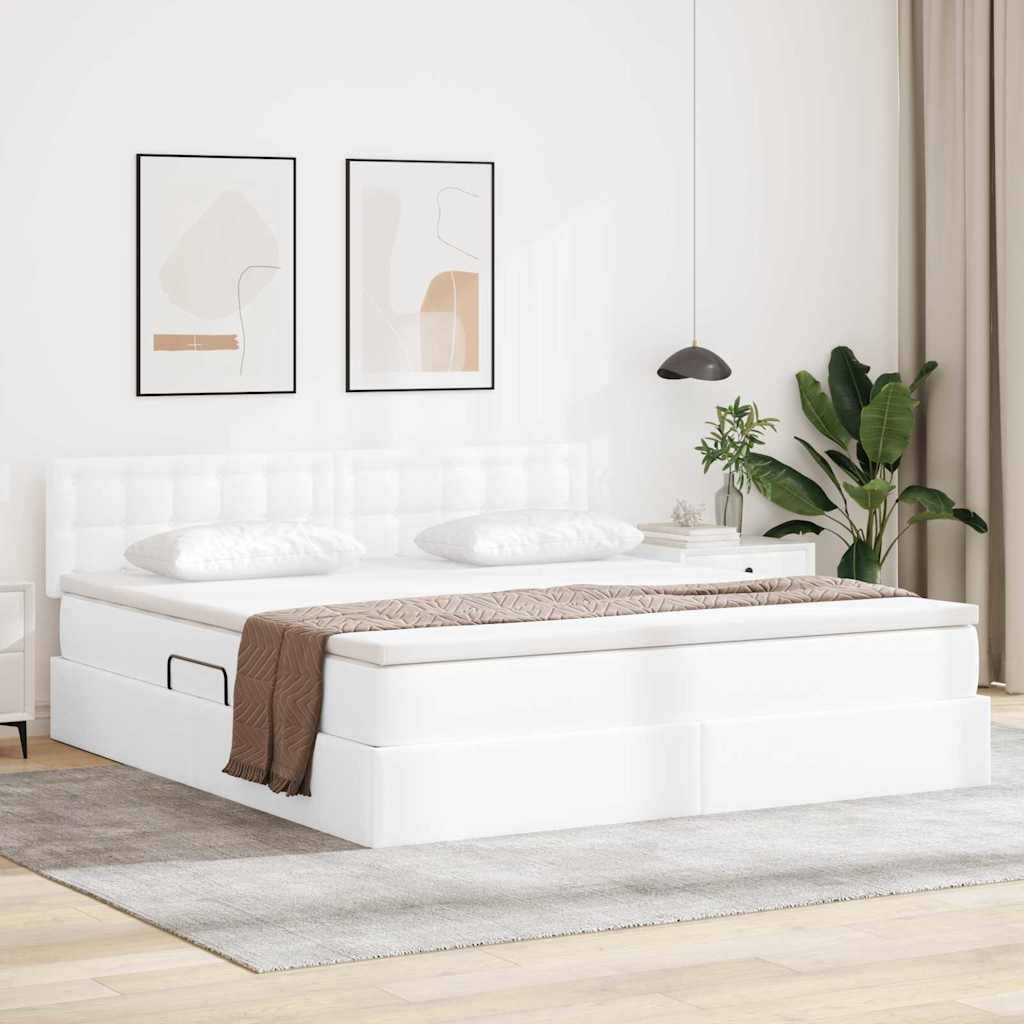 Opslag bed met matras met opslag Puur Wit 160 x 200 cm Nep Leer