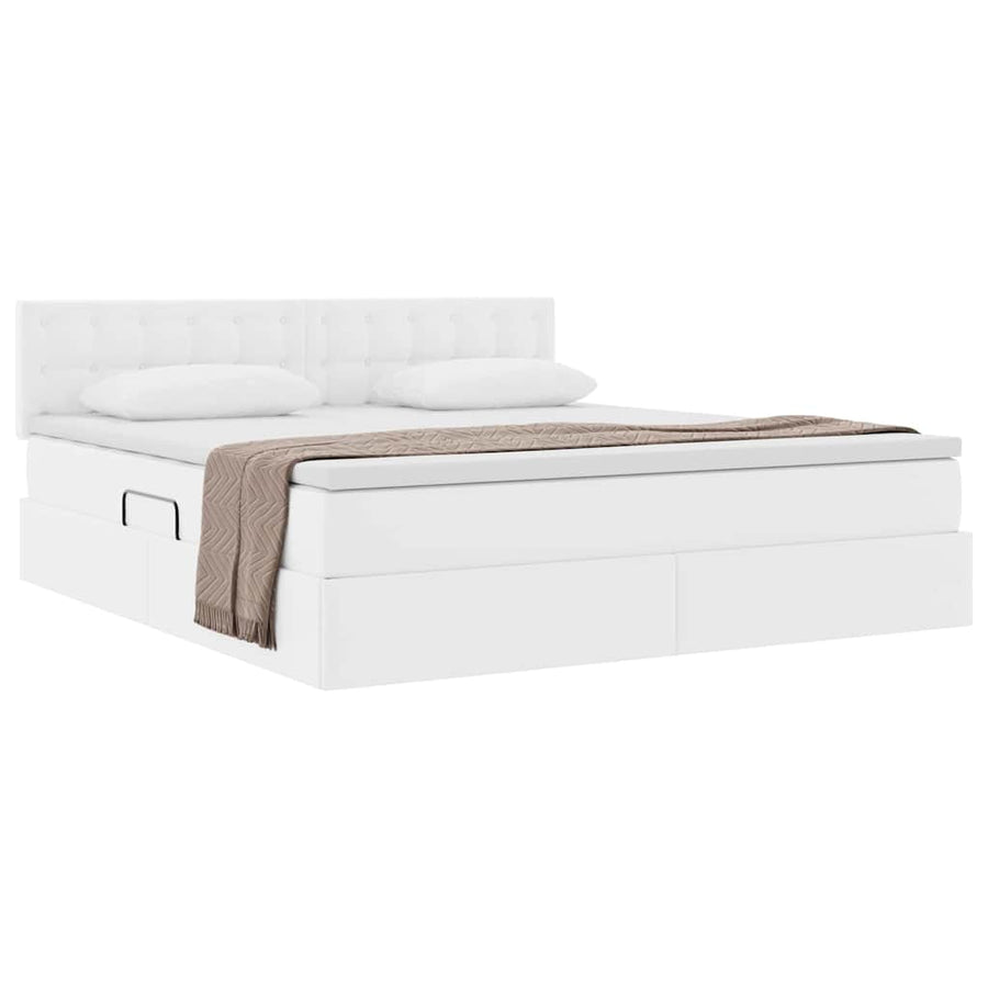 Opslag bed met matras met opslag Puur Wit 160 x 200 cm Nep Leer