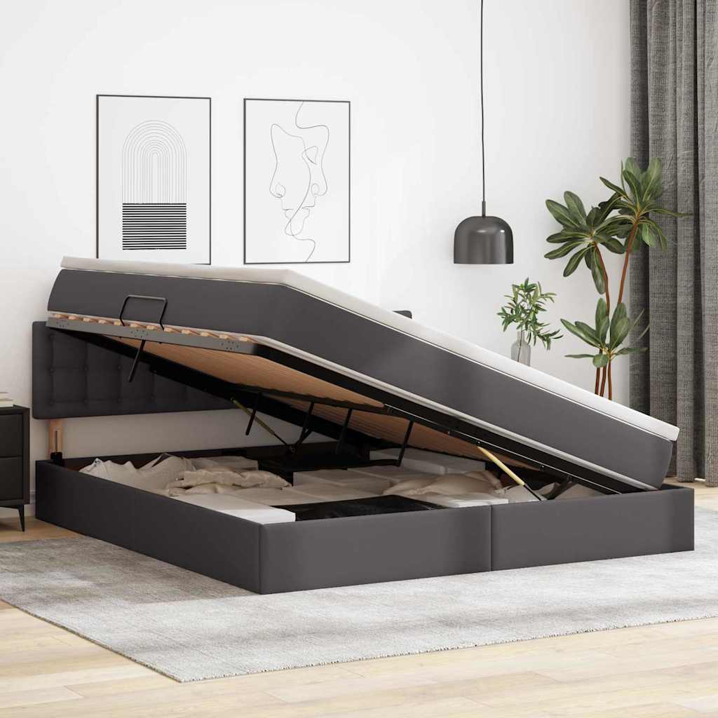 Opslag bed met matras met matras Grijs 160 x 200 cm Nep Leer