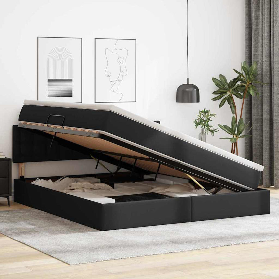 Opslag bed met matras met opslag Zwart 180 x 200 cm Nep Leer