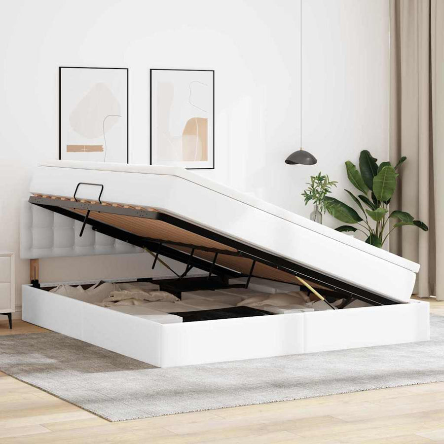 Opslag bed met matras met opslag Puur Wit 180 x 200 cm Nep Leer