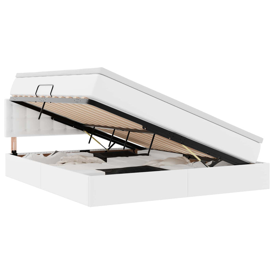 Opslag bed met matras met opslag Puur Wit 180 x 200 cm Nep Leer